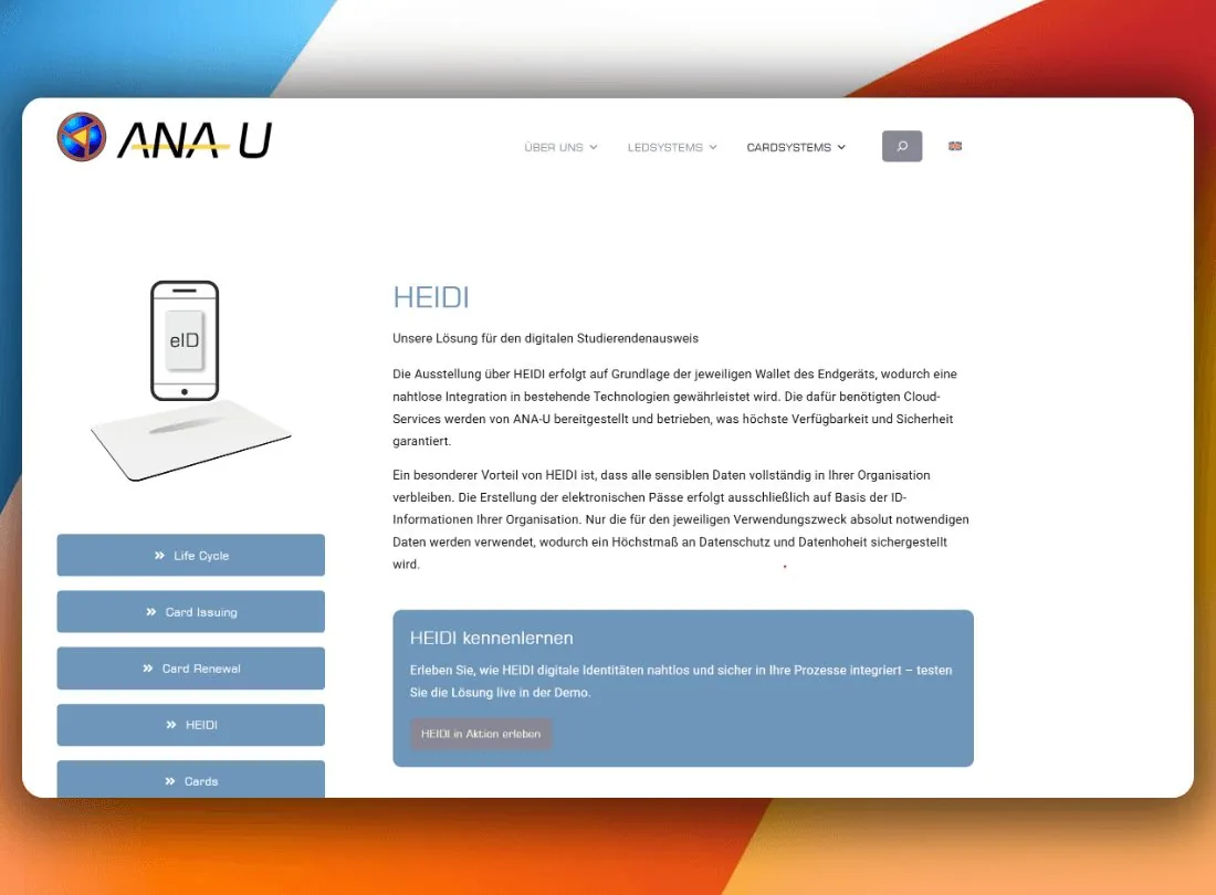 Die HEIDI-Seite mit der Beschreibung des digitalen Studierendenausweises